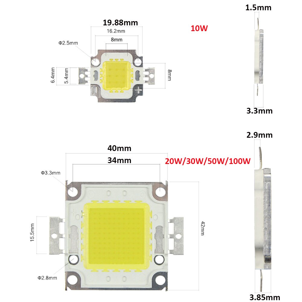Led chip leds diy led lampe lyskildematrix til spot led spotlight projektør 10w dc 9-12v 20w 30w 50w 100w 30-36v