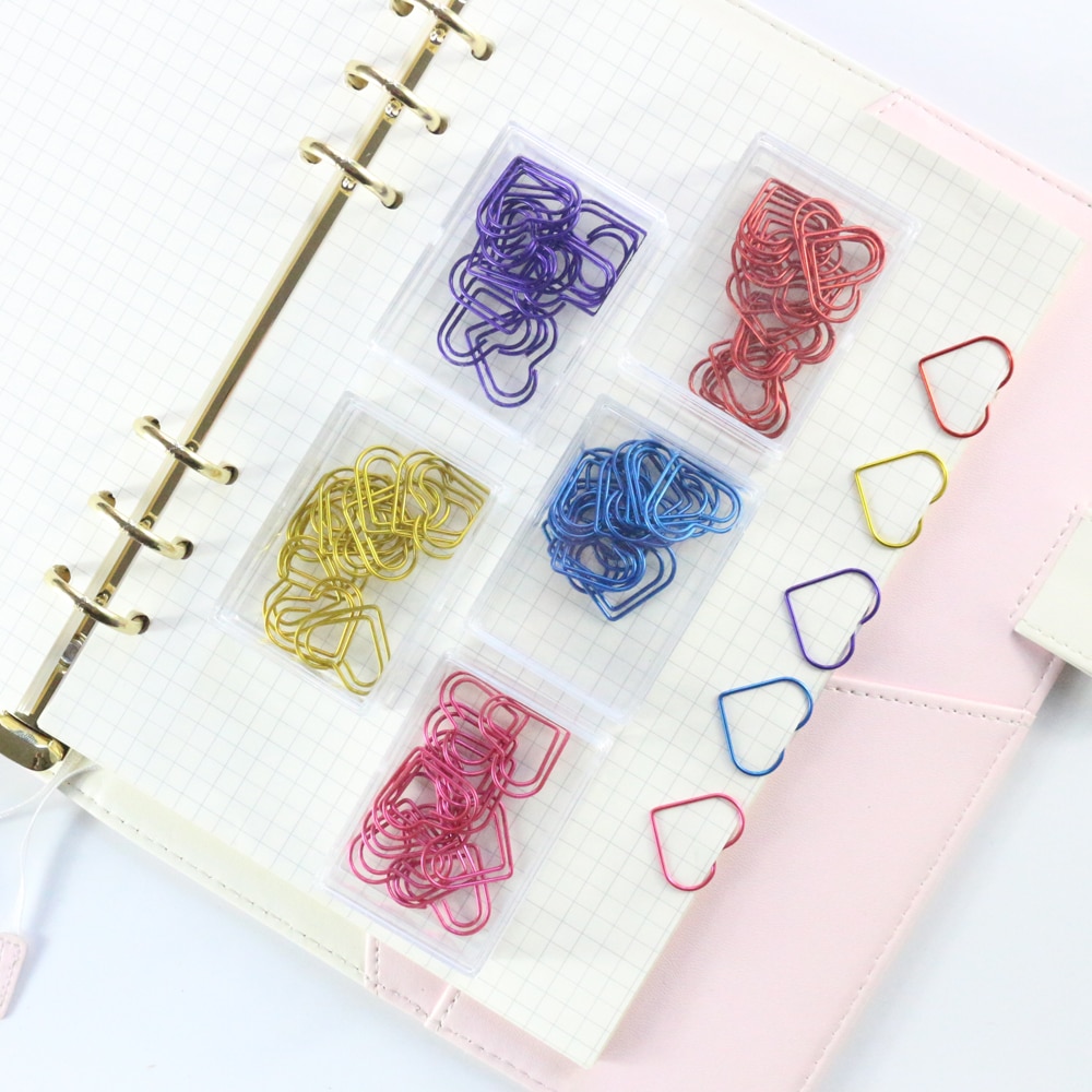 Domikee-marcapáginas con de corazón de amor, clips de papel para la escuela y la Oficina, 12 unids/caja, 5 colores,