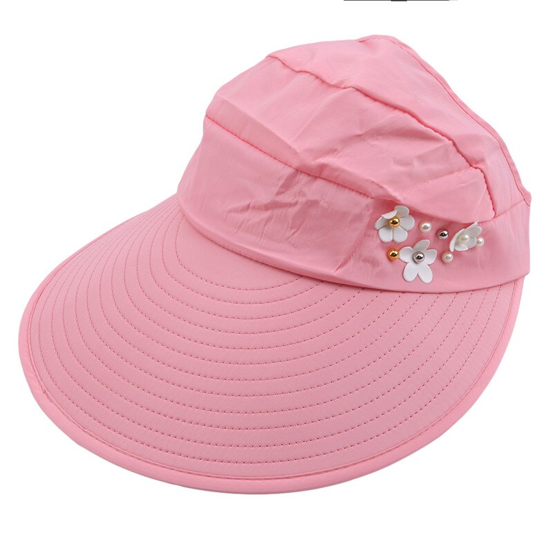 Chapeau de soleil à la mode pour femmes, chapeau de soleil décontracté pliable anti-ultraviolet, disquette, chapeau de plage extérieur pour femmes: Rose