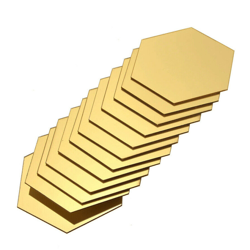 Pegatinas de espejo hexagonales 3D decorativas, pegatinas de pared con forma de panal de abeja para restaurante, sala de estar, decoración del hogar, 12 Uds.: Gold 12PCS A / 80MM 70MM 40MM