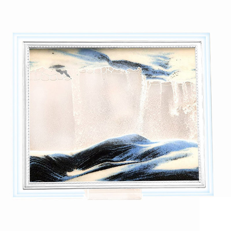 3d dynamisk flydende sand sandmaleri gennemsigtig glasramme tegning landskab und: Blå 5 tommer