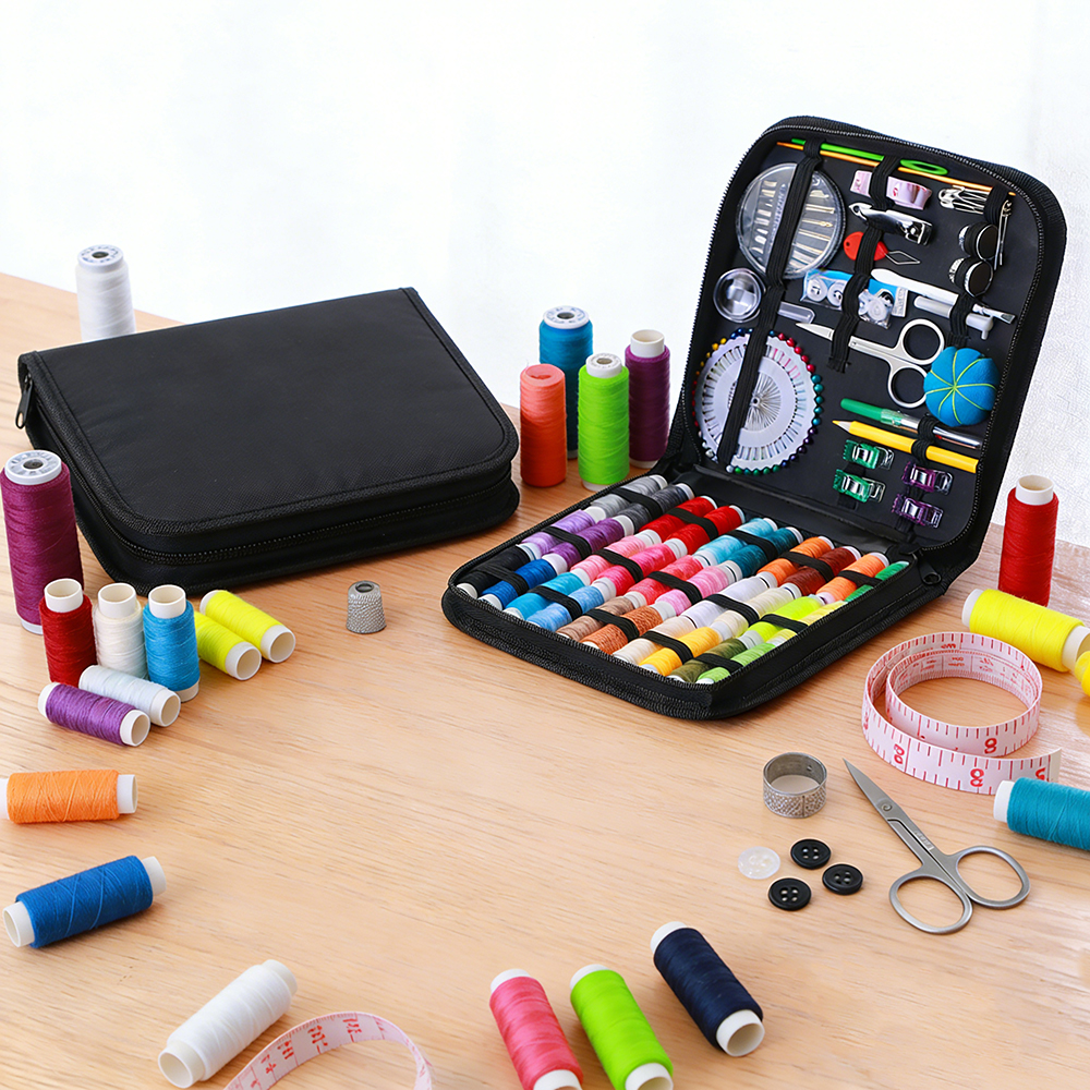 Kit de costura completo con hilos, agujas, tijeras, cinta métrica, botones, portátil, viaje, DIY, bordado, trabajo hecho a mano, conjunto de herramientas de costura