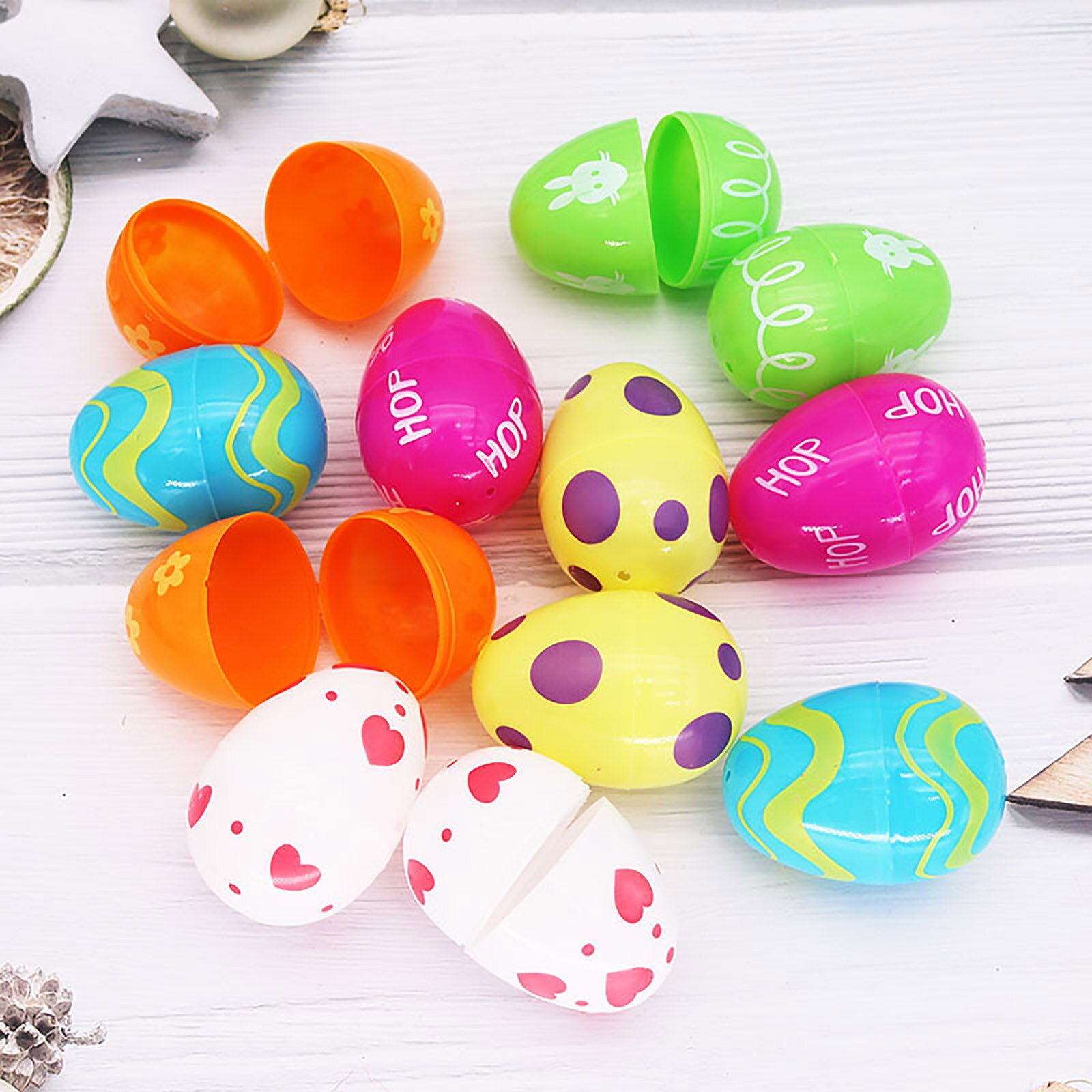 12Pcs Invulbare Plastic Paaseieren Hunt Party Voeding Pack Diverse Patroon Prints Paasei Party Kid Diy Non-toxicl Grappig Speelgoed