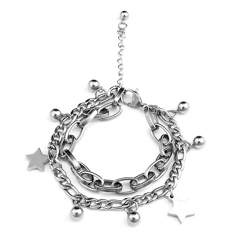 Flashbuy Pendenti E Ciondoli Catena in Acciaio Inox Braccialetto unisex Alla Moda stella Perle di Metallo Degli Uomini punk Della Lega Del Braccialetto dell'annata Braccialetto Femminile