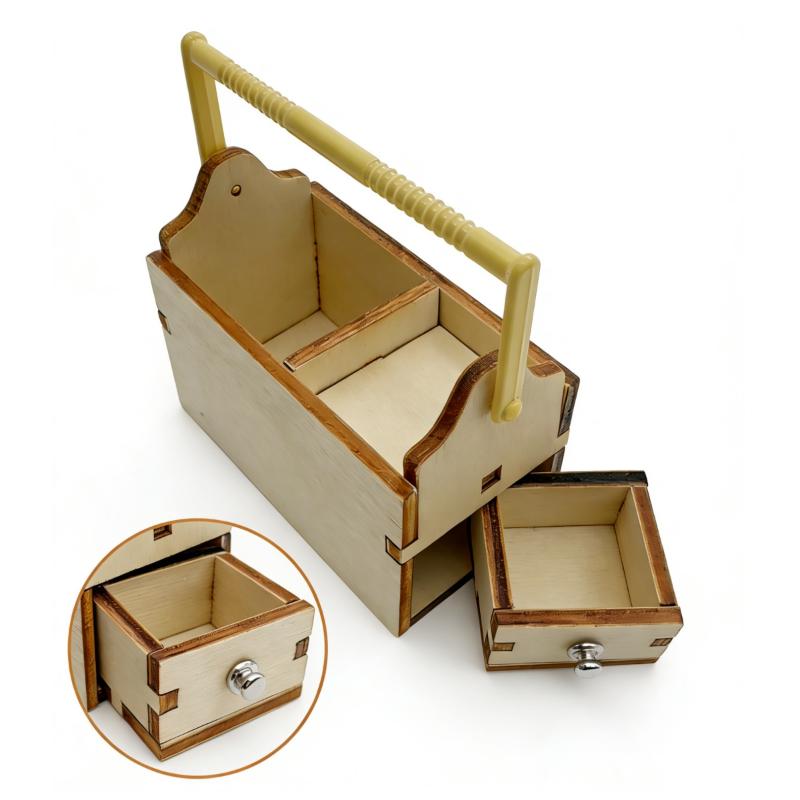 Handcraft Mini Wooden Toolbox with Drawer 112 Scale Dollhouse Tools Chest for DIY Room Scenes Decoration