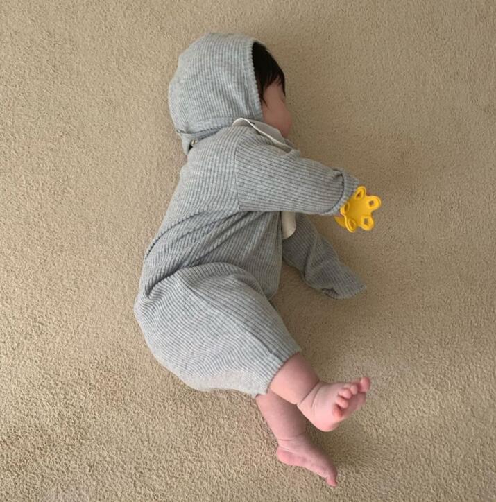 3877 baby bodysuits met lange mouwen, eendelig, stoffen herfst, jongens en meisjes, losse romper met hoed, roupa de bb menina, ropa bebe nina