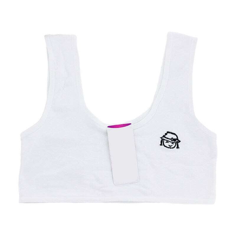Puberty Girls Wide Straps Tank Crop Top Cartoon Embroidery Underwear Vest 6-16T U50F: White