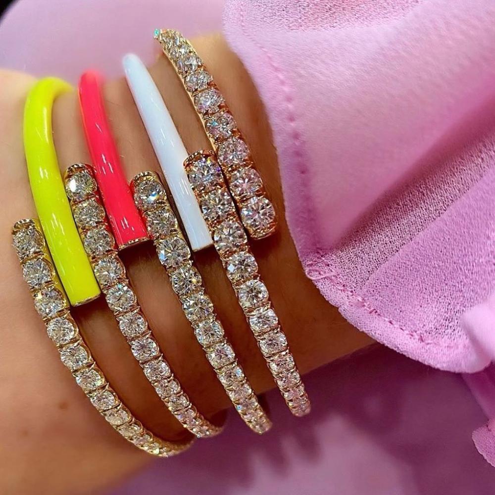 Kleurrijke Zomer Mode-sieraden Open Aangepast Geometrische Bar Neon Enamel Vrouwen Bangle Armband