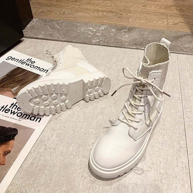 Vrouwen Herfst Winter Laarzen Vrouwen Enkellaars Vrouw Lace Up Platform Dames Ronde Neus Casual Schoenen Vrouwelijke Comfort Schoeisel