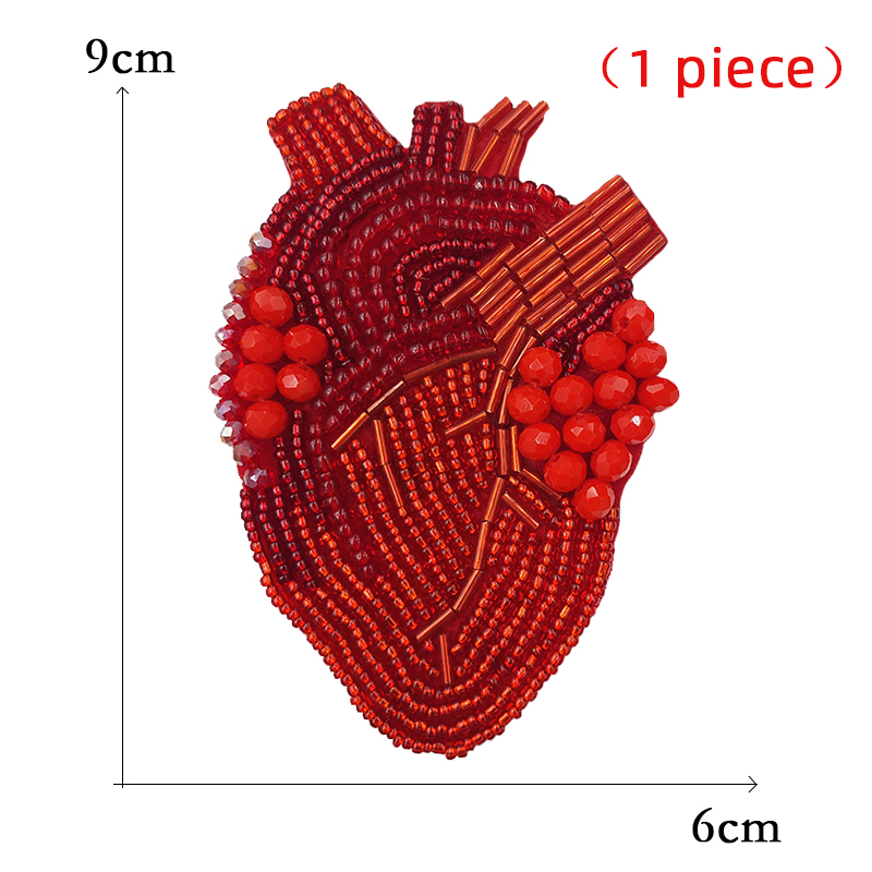 Steentjes Kraal Oog Rode Harten Patches Voor Kleding Geborduurde Applicaties Naai Menselijke Organen Bloem Diamant Badges Stickers: Rood