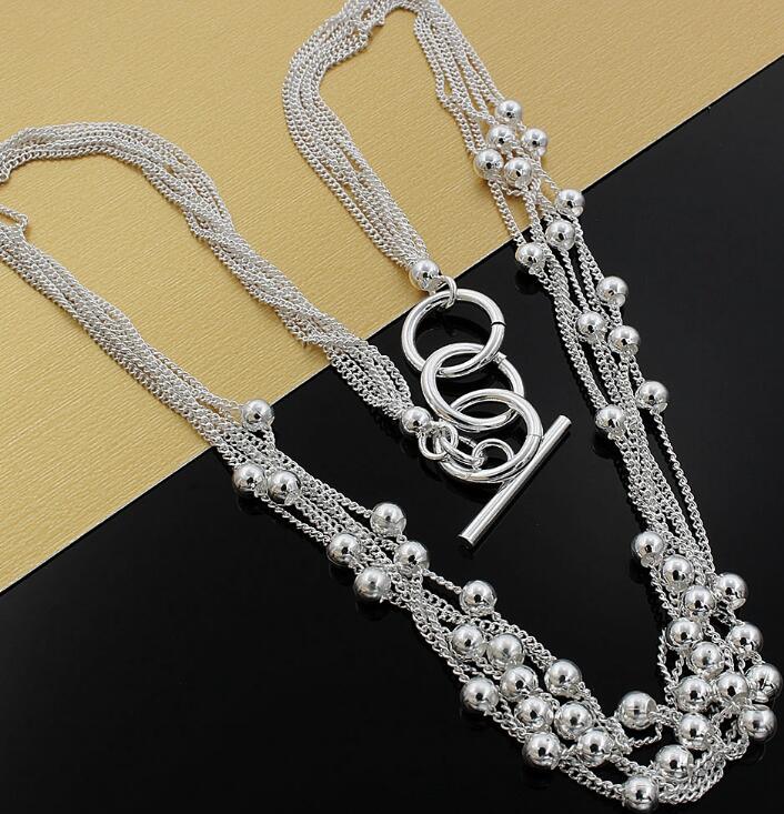 Charm Silver Kleur Sieraden Klassieke Hoge Mode Drie Ketting Licht Zand Kralen Ketting N020 Kinsle: N001