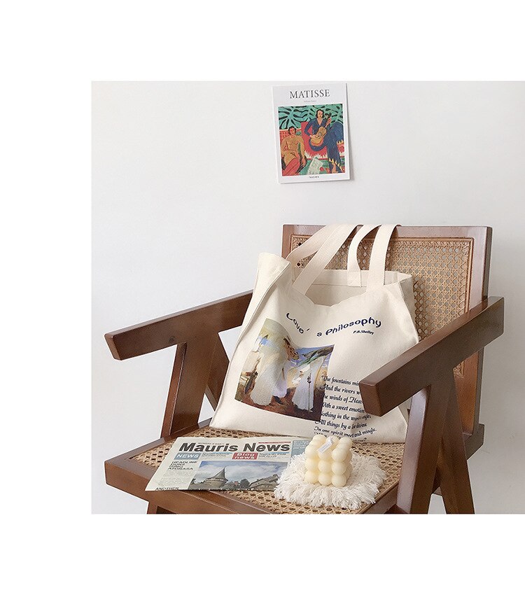 Vrouwen Canvas Boodschappentassen Vrouwelijke Liefde Filosofie Dagelijkse Schoudertassen Dames Olieverf Boeken Tas Handtassen Tote Voor Meisjes
