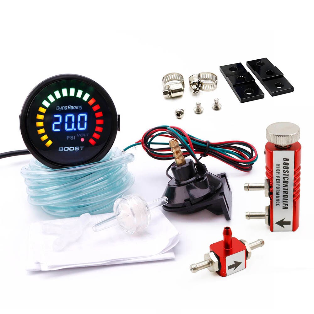 Dynoracing 2"52mm Car Digital 20 LED Turbo Boost Gauge-15-45PSI+ Adjustable Turbo Boost Controller Kit 1-30 PSI IN-CABIN: With red control