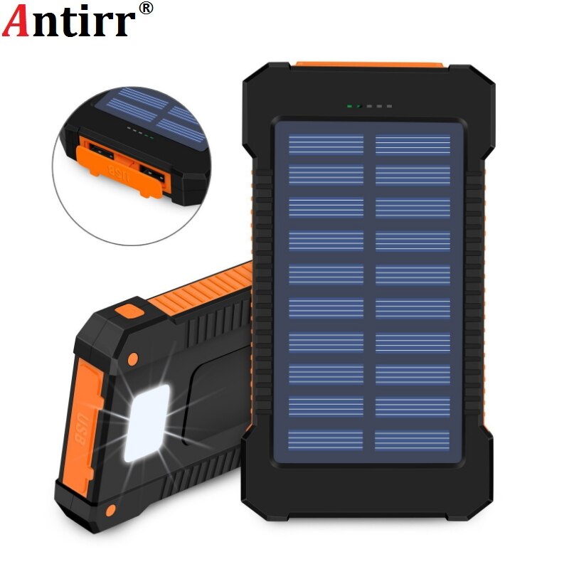 Universal Portable Waterproof Solar Power Bank 15000mah Dual-USB Solar Battery backup Charger For Samsung iphone smart phone