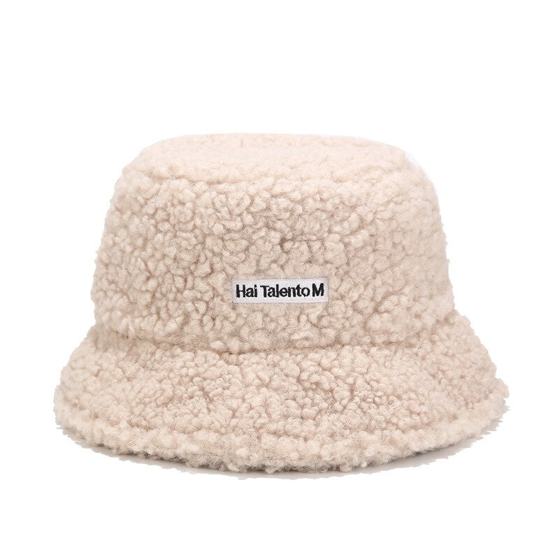 Imiteret pels vinter fluffy bucket hatte til kvinder pige varm fiske bucket cap bob chapeau udendørs panama fisker hat: Beige