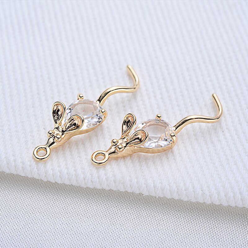 4PCS 28*7MM 24K Gold Farbe Überzogen Mit zirkon maus Anhänger Charms DIY Schmuck, die Entdeckungen Zubehör: white