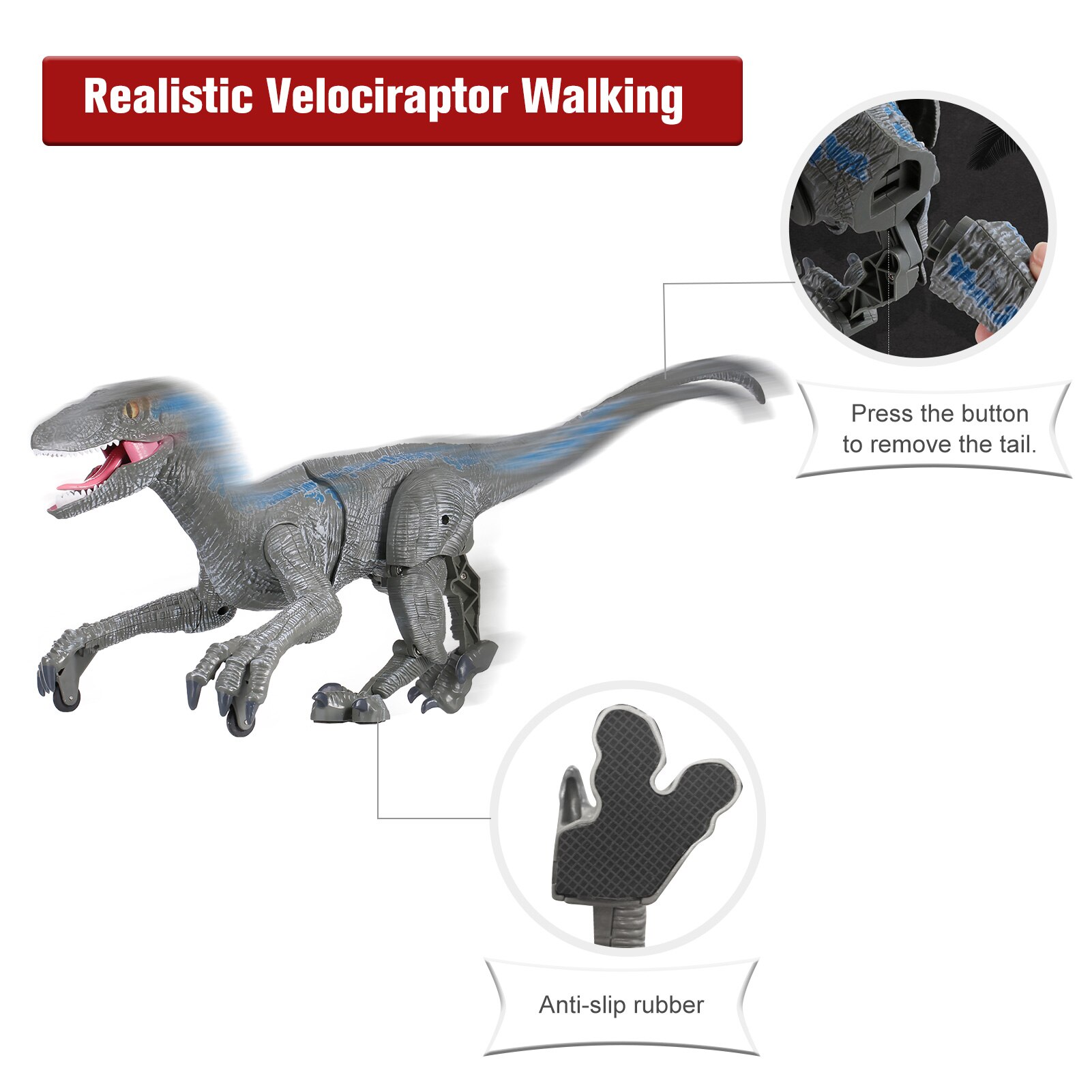 SM180 Remote Control Dinosauria Velociraptor Toy Big Walking Velociraptor LED Light Roaring 2.4 Ghz Simulation RC Velociraptor