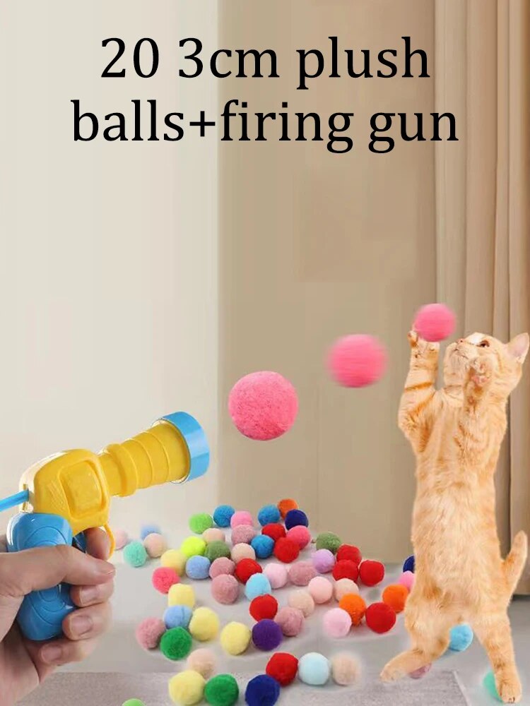 1 ensemble de jouets interactifs pour chat, pistolet jouet très amusant, 20 pièces, balle en peluche, lance une balle silencieuse à rebond élevé pour taquiner le chat: Rouge
