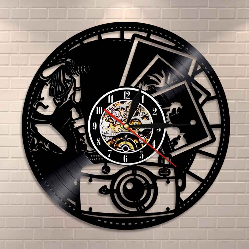 Photography Shutter Lens Film Camera Digital Retro Photo Shoot Art Wall Clock Vinyl Record Wall Clocks Home Decor