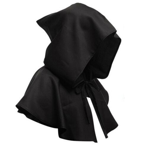 Halloween-hupullinen viitta lyhyt viitta keskiaikainen noituuden viitta viitta puku unisex-asu noitavelho fancy mekko: Musta