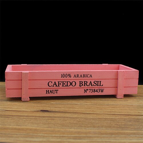 Pink Blue Green Garden Plant Pot Decorative Vintage Succulent Wooden Boxes Crates Rectangle Table Flower Pot Gardening Device: Pink