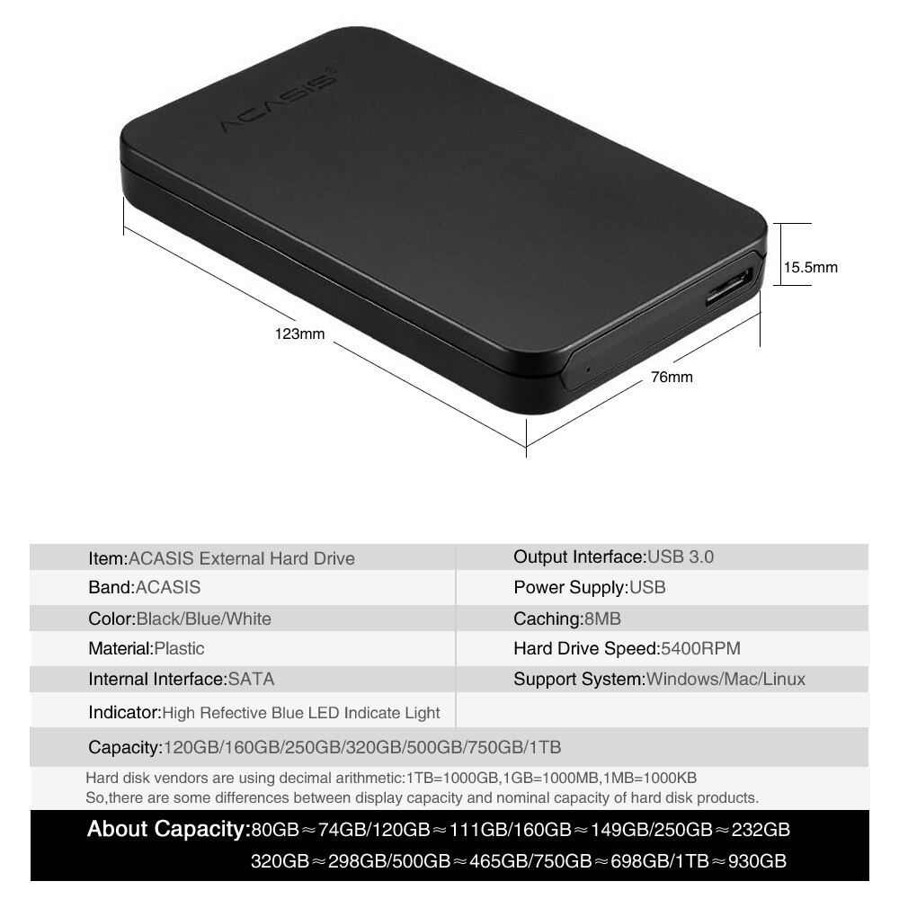 Acasis &quot;2.5 In Externe Harde Schijf Schijf USB3.0 Hdd Opslag Voor Pc, Mac,Tablet, Xbox, PS4, Tv Box 3 Kleur Hd Hdd Externe Schijf