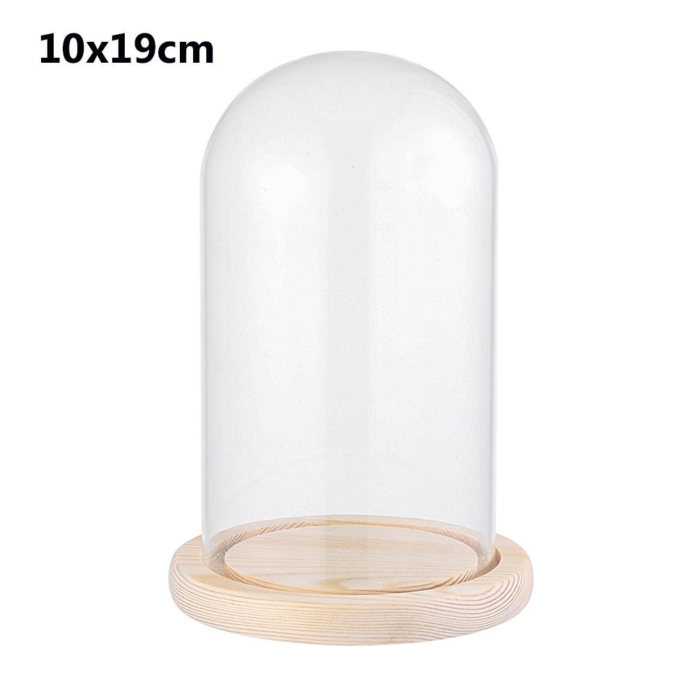 Fairy Lights Glass Vase Jar Transparent Bottle Terrarium Glass cloche Dust Cover Wooden base Flower Storage box: 10x19cm
