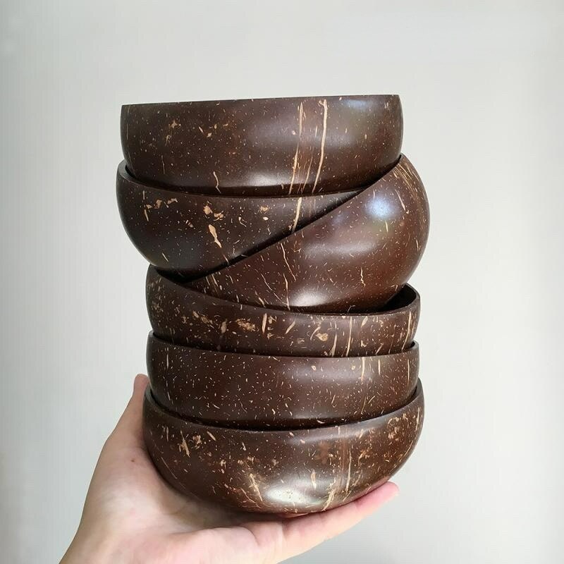Cuenco de cáscara de coco de 12-15cm, Bol de madera Natural para batidos, postres, ensaladas y frutas, juego de vajilla para el hogar