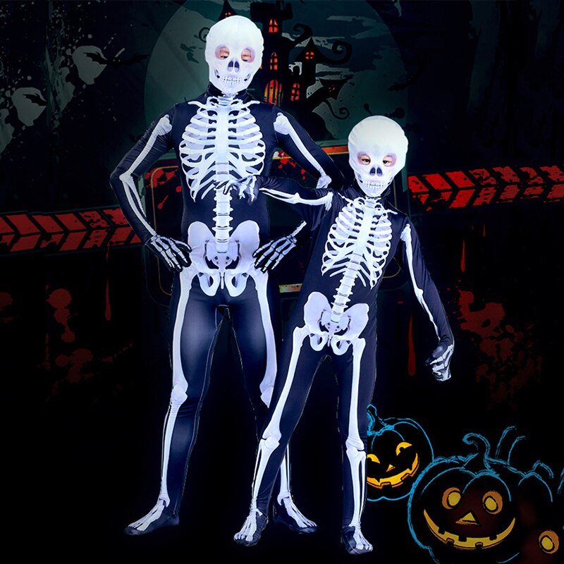 Disfraz de esqueleto hueso disfraz de Halloween con capucha de esqueleto máscara para de padres e hijos Cosplay A66