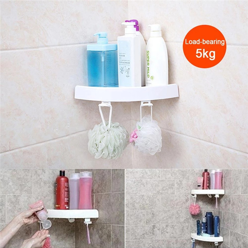 1Pc Multi-functional Corner Shelf No Screws Seamless Bathroom Shelf Shower Wall Shelf Corner Storage Suction Shelf