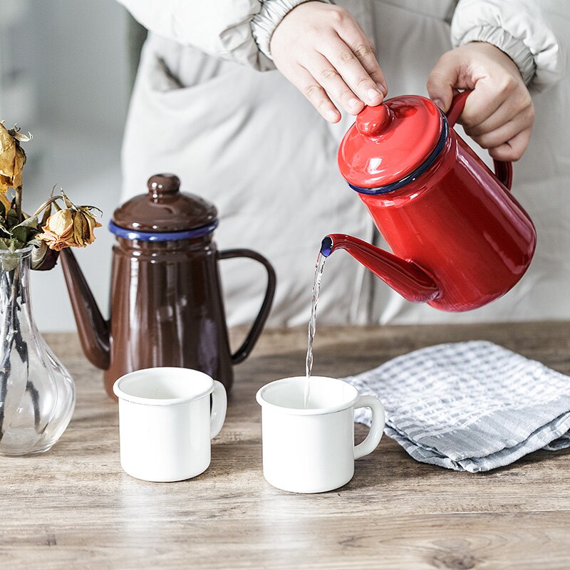 1Pc 800Ml Koffie Fornuis Ketel Emaille Pot Huishouden Kant Koffie Pot Keuken Kokend Water Theepot Reuzel Koffie Waterkoker