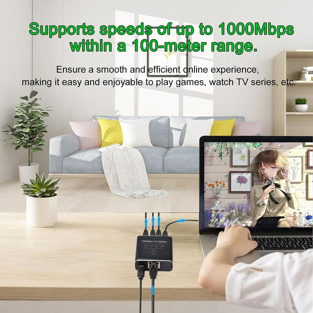 1000 mbps ethernet-splitteradapter nätverk lan 1-in 4-  rj45 1 to 2/3/4 samtidigt för router tv datorer