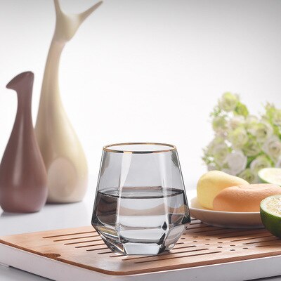 Vasos de cristal de estilo nórdico con forma de diamante para whisky, vasos de agua con borde dorado, 280ml,