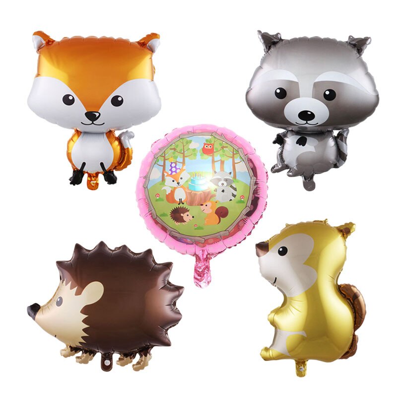 Forest animal theme party fox hedgehog pattern children's birthday party decoration animal balloon disposable napkin plate: 5pcs set