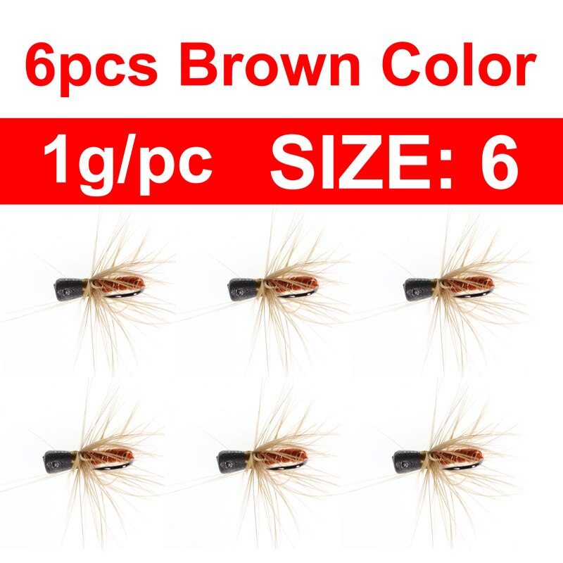 6Stck 1g 0,8g 0,5g 0,3g Gewichteten Buggy Wurm Fliege Eis Fischerei Locken Vorrichtungen Schnelle Untergang Nymphe Fliegen Köder für Winter Northland Angeln: 6Stck Größe6 Braun