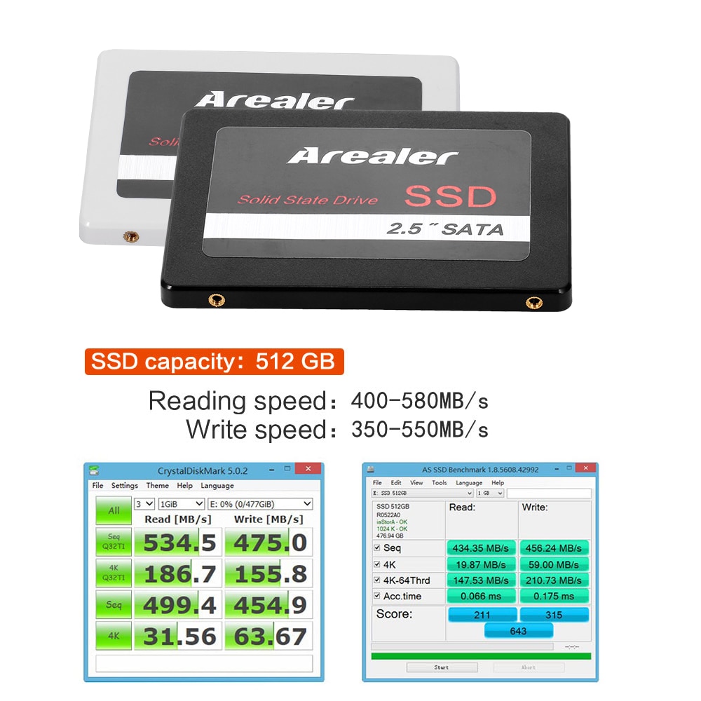 Arealer 2.5inch SSD 1TB Solid State Drive SATA 3 SSD Solid State High Speed Storage for Desktop Laptop Black