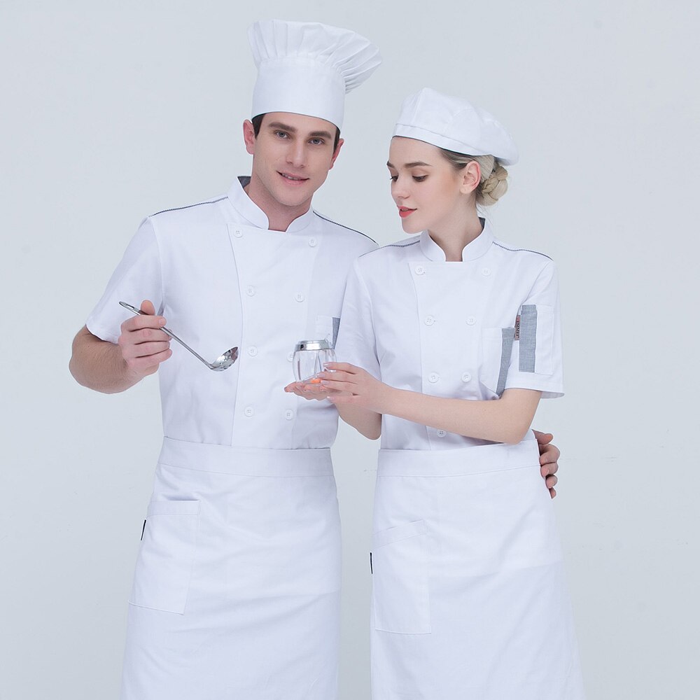 M-4XL restaurant chef uniforms double breasted white chef shirts catering work clothes short sleeves Chef Jackets