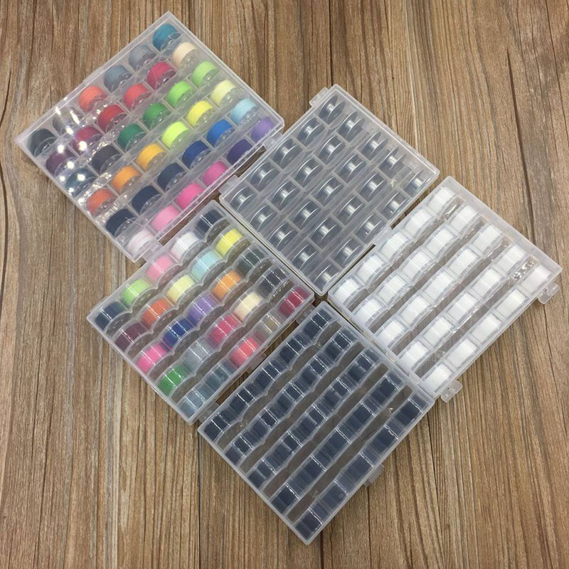 25 st sytråd färg blandad box kit för symaskin rulle undertråd skyttelkärna gör det själv kläder broderitrådar tillbehör