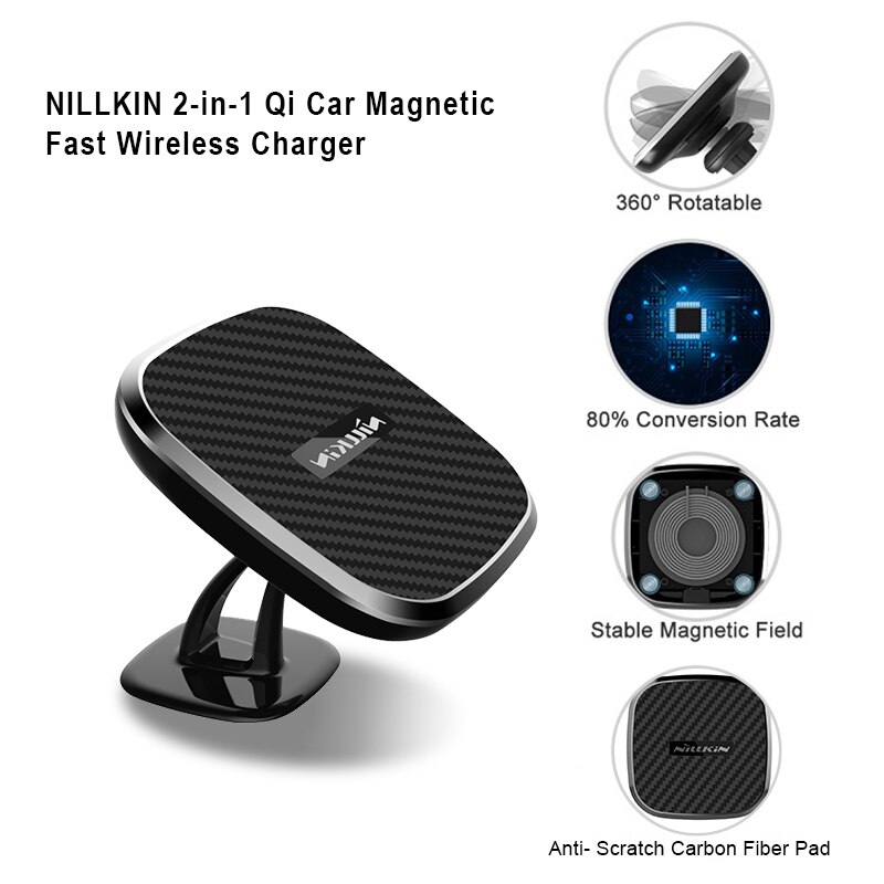 NILLKIN 2-in-1 Qi 10W Fast Car Wireless Charging Set for iPhone SE SE2 Car Holder Magnetic Case+Magnet Car Wireless Charger