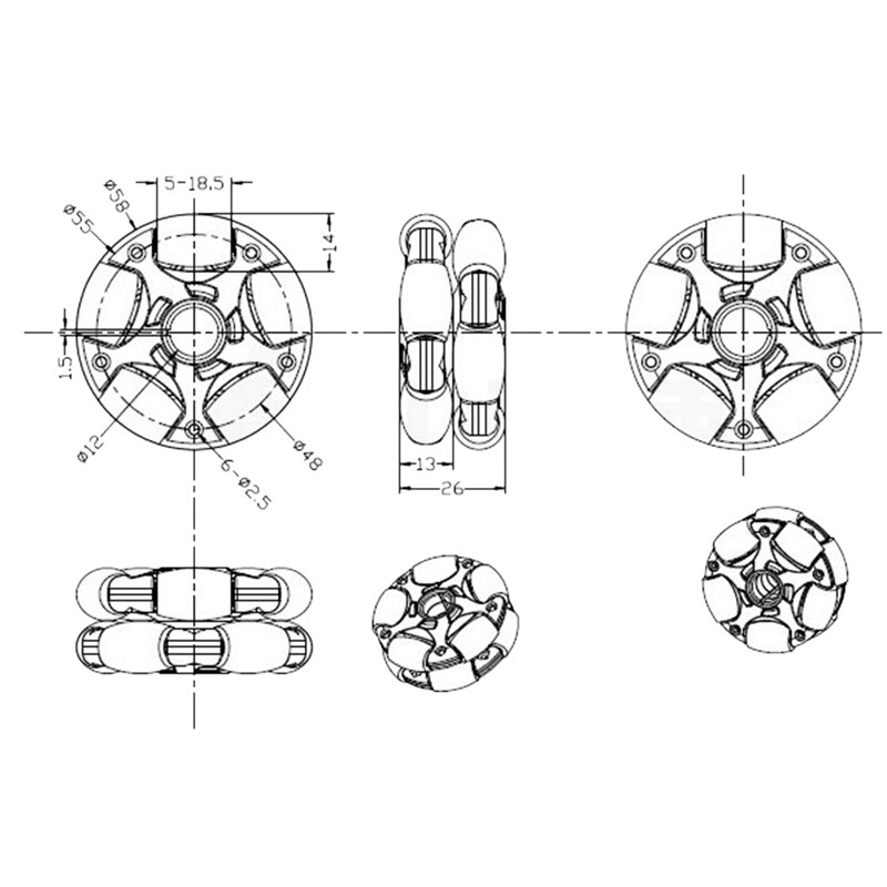 Ruota Omni in plastica 58Mm per Kit Robot e servomotore 14135