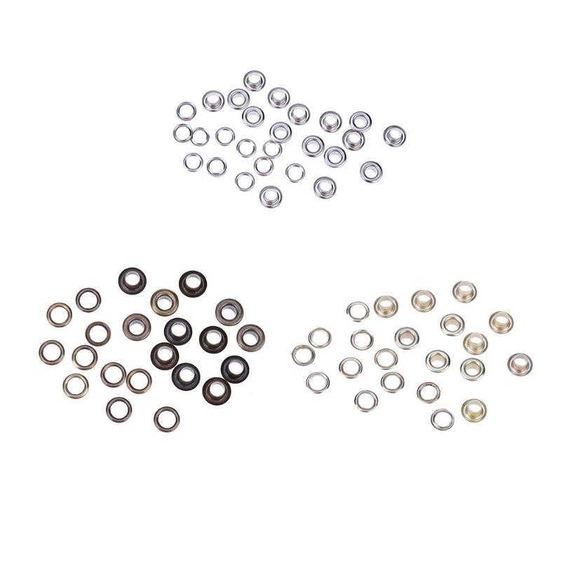 100 sæt metaløje med skive læder håndværksreparation tylle 4/5/6/8mm runde indvendige huller sko beklædningstøj tøj øjer vises