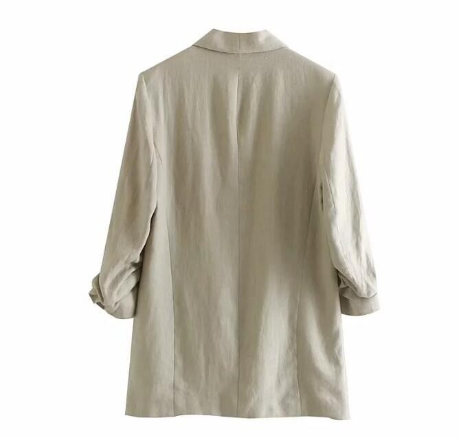 dame lin dressjakke ol fritid blazere ensfarget løs cardigan frakk tynn jakke