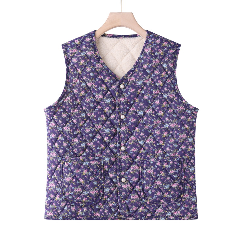 Frauen Blumen- Herbst Winter Weste Plus Größe Weste Landschaft Stil Gedruckt Spitzen Ältere frauen lässig Ärmellose Jacke: 4XL / dunkel Voilet