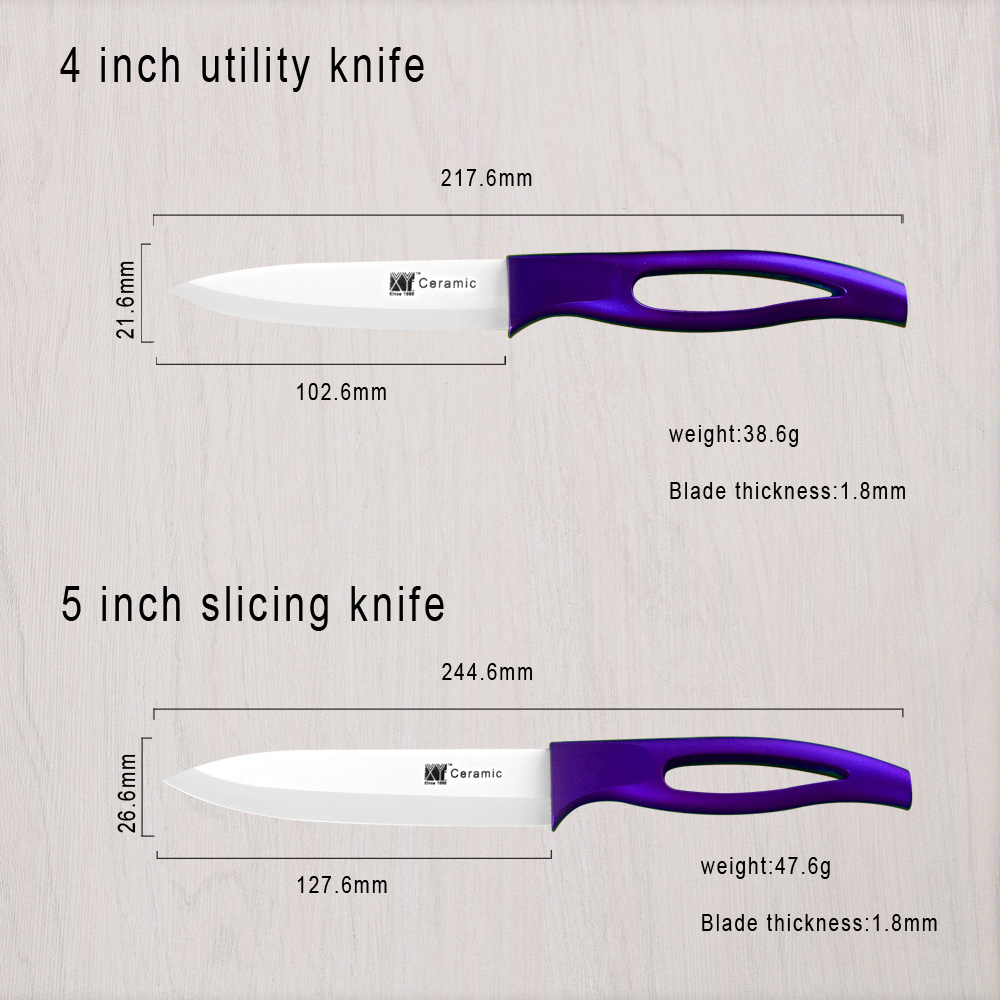 3, 4, 5, 6 tommer keramisk knivsæt + knivholder + skræller bedste madlavningsværktøj hvidt blad lilla håndtag kitcehn kniv 6 -delt sæt