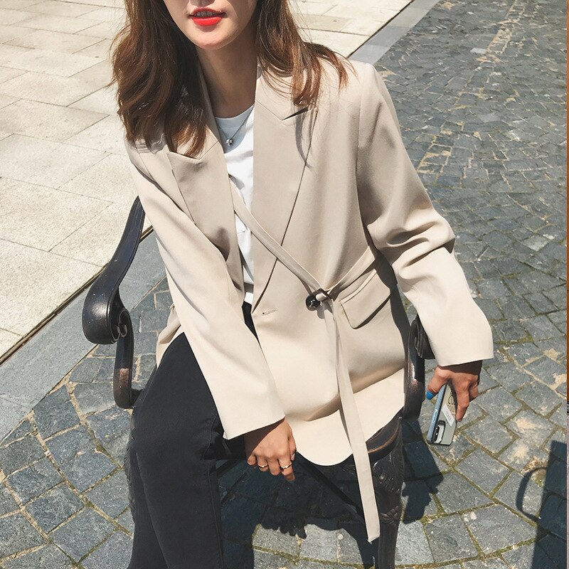 [DEAT] automne femmes Blazer manteau à manches longues revers col bureau dame sauvage en vrac solide laçage vestes TU247