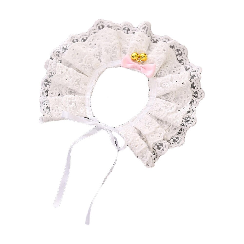 Collier cloche en dentelle pour chat, chaton fleur, nœud, ficelle, sangle de cou, fourniture pour animaux de compagnie, dentelle/fleur, décor de cou avec cloche: White Lace / XS