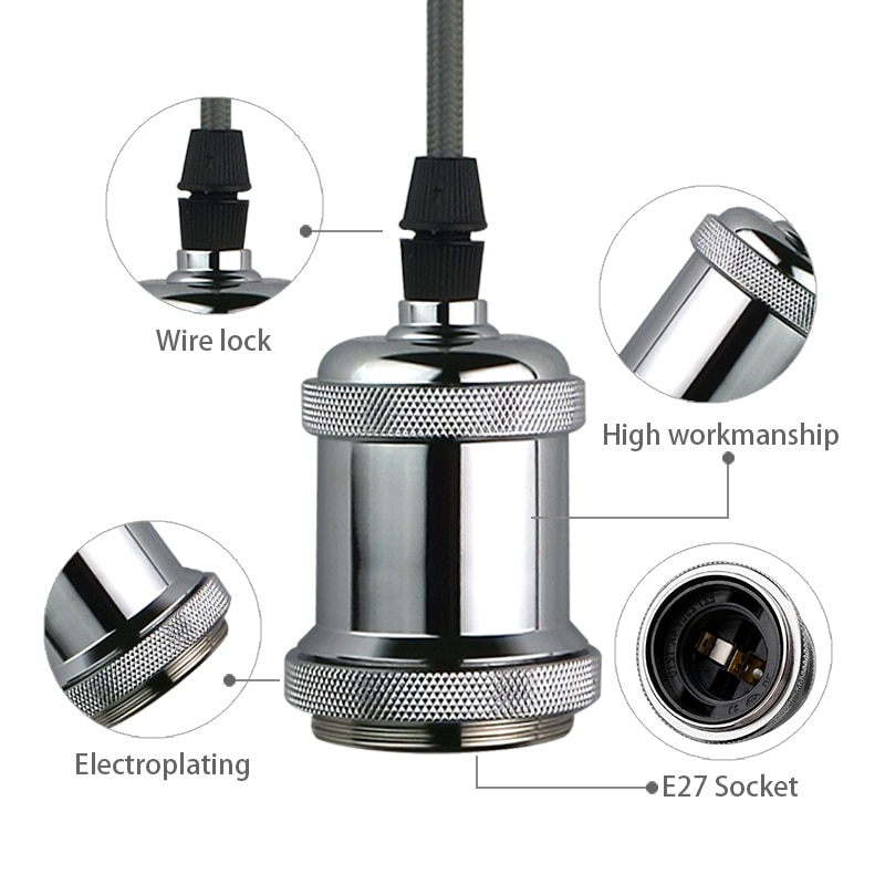 Vintage Retro Edison Lamp E27 AC 85-265V Pendant Lights Bulb Socket Screw Base Aluminum Light Industrial Lamp Holder Fitting
