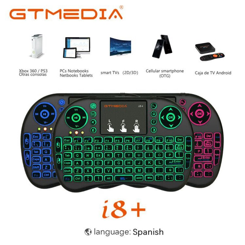 GTmedia – clavier portable sans fil 2.4GHz, i8 ,I8S, rétro-éclairé, Version espagnole, pavé tactile, pour Android TV BOX GTC G1