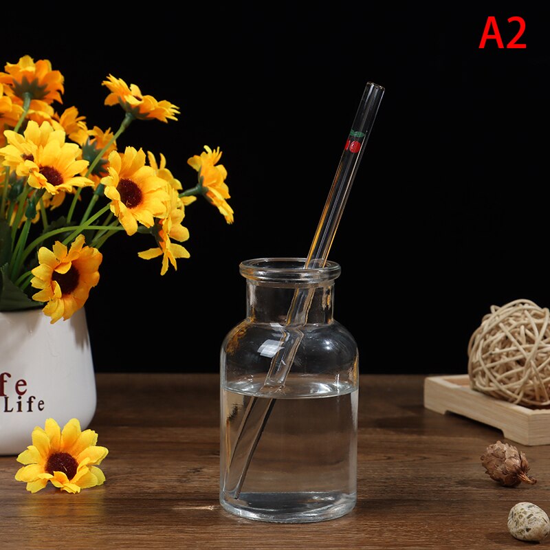 1PCS Fruits Glass Straw Reusable Glass Drinking Straws Cleaner Brush Bent Glass Straws For Smoothies Juice Tea: A2