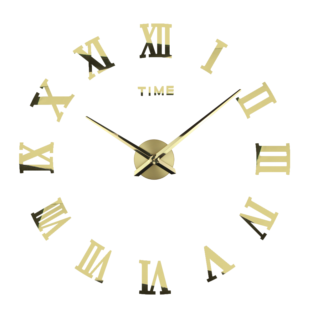 Horloge murale en miroir romain, grand miroir romain, moderne, 3D, bricolage,: gold / 37 inch